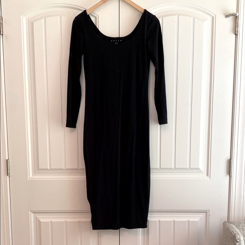Hatch Maternity Midi‎ Dress Size XS Bodycon Black Long Sleeve Built in Bra